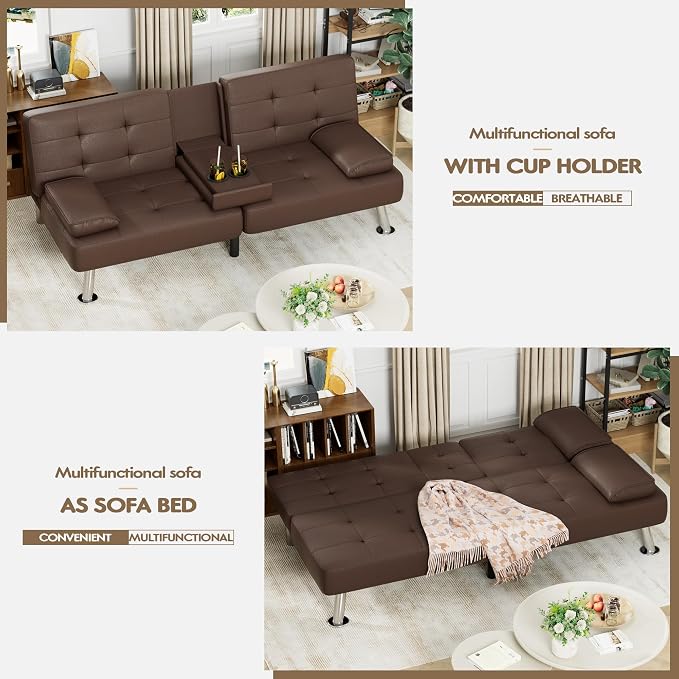 Homall Futon Sofa Bed, Leather Futon Couch - Image 6