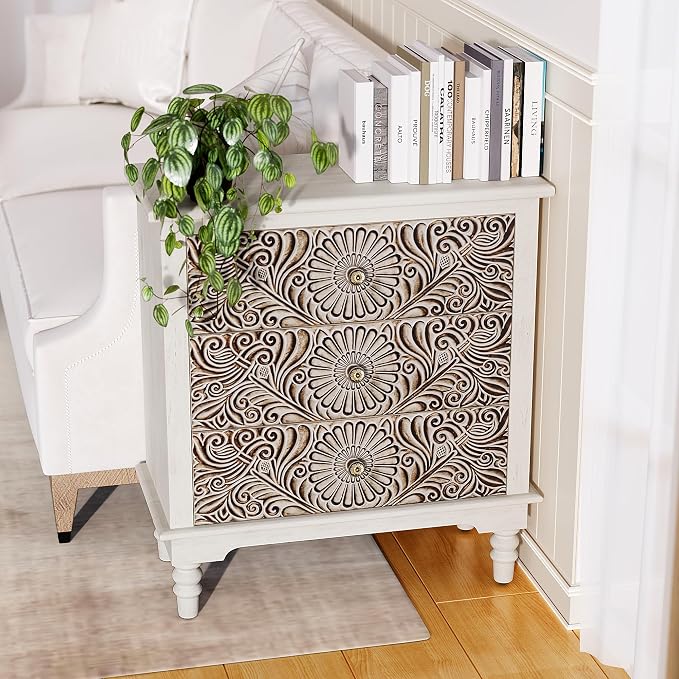SUNBURY Nightstand w 3 Drawers, End Table Living Room Small Side Table - Image 5