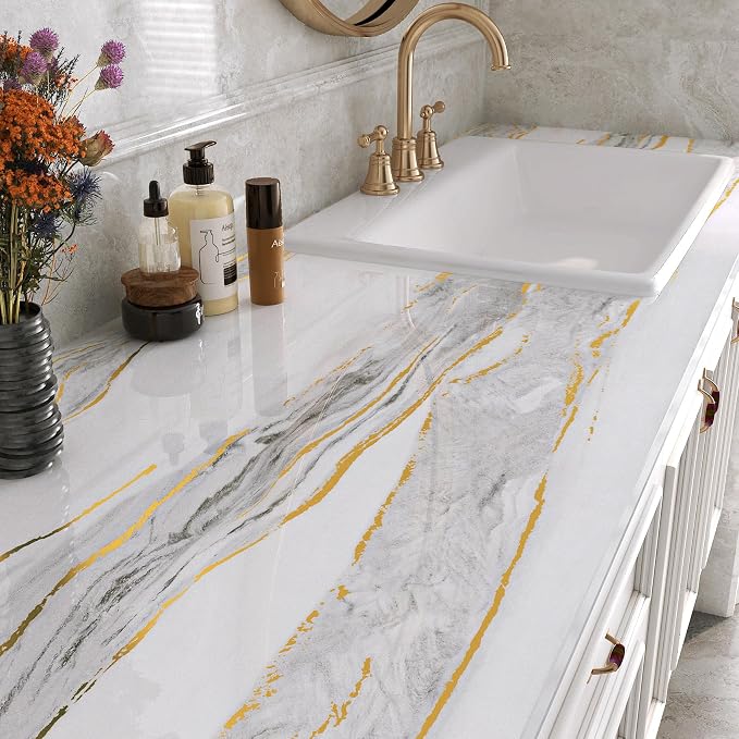 LaCheery Glossy Gold White Marble Contact Paper Waterproof 15.8"x275" Kitchen - Image 3