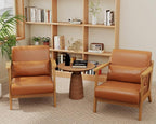 Accent Chair and Ottoman Set, Mid-Century Modern Faux Leather Armchair - Image 5