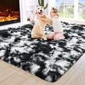 3x5 Tie-Dyed Black and White Fluffy Area Rug Non-Slip by ModernHomeDecor