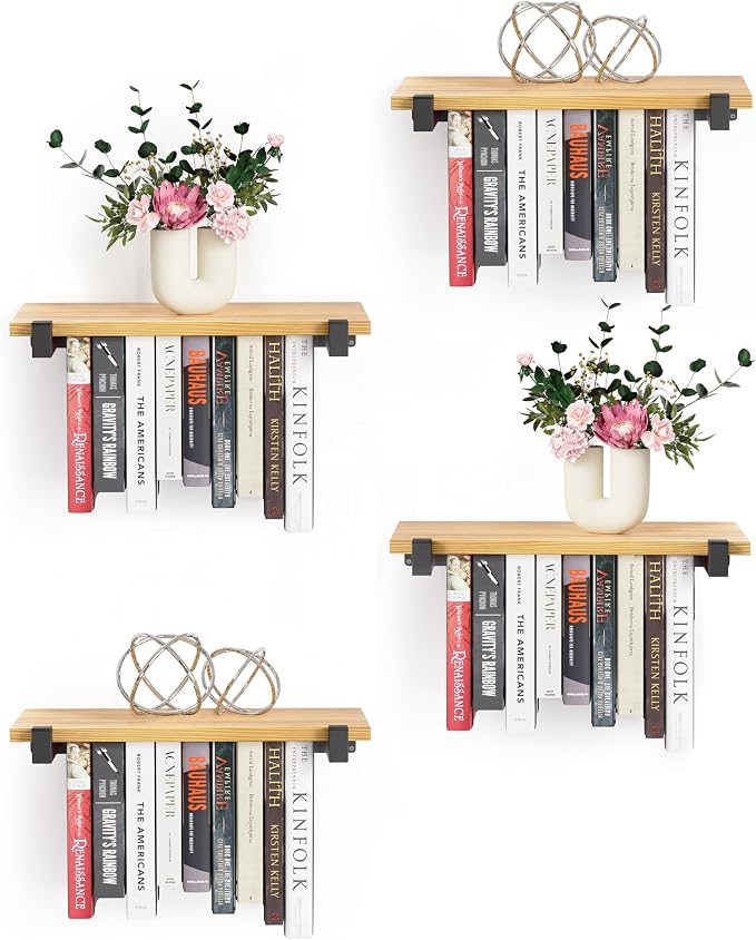 NANATI 4 Set of Floating Bookshelf, Pine Wood Invisible Bookshelf, Hanging by Unknown