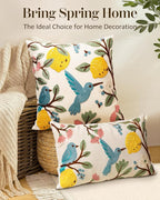 Embroidered Lumbar Pillow Cover 20x12 Inch, Bird Lemon | Decorative Throw - Image 5
