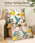 Embroidered Throw Pillow Cover 20x20 Inch, Bird Lemon | Decorative Pillow Cover - Image 5