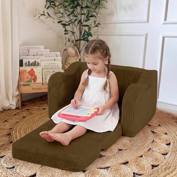 MeMoreCool Toddler Couch, 2-in-1 Corduroy Kids Couch Fold Out to Lounger - Image 2