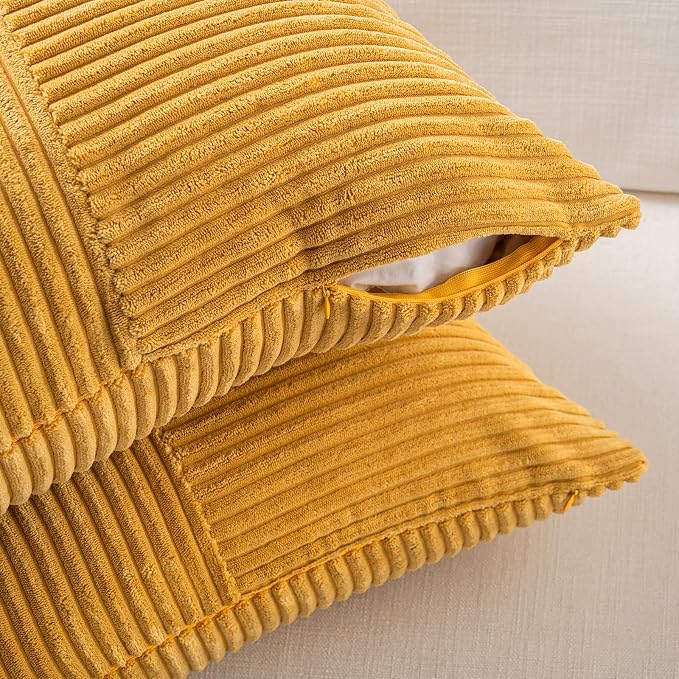 Fancy Homi 2 Packs Gold Yellow Samll Decorative Throw Pillow Covers 12x12 Inch - Image 4