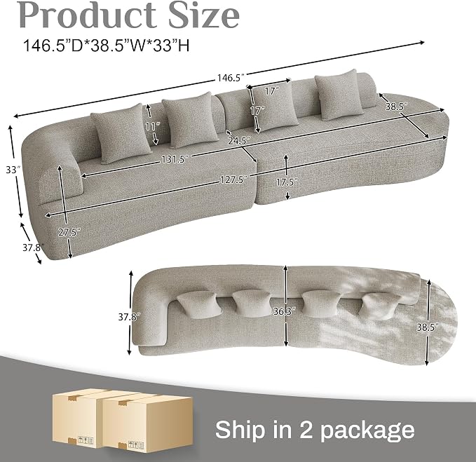 147" Oversized Sectional Sofa for Living Room, Modern Luxury Plush Chenille - Image 2