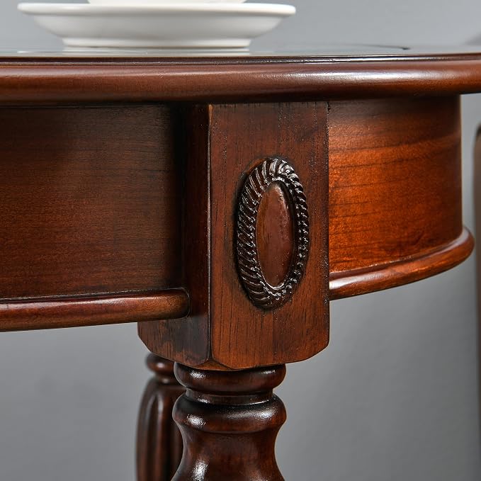 LEEMTORIG Oval Round Glass End Table, 2-Tier Solid Wood Glass Top End Side - Image 6