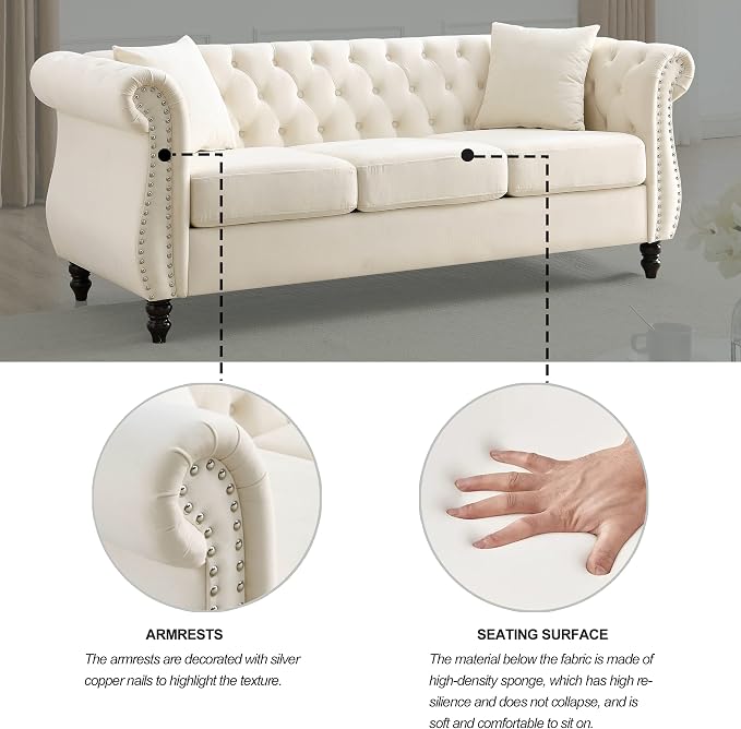 2 Piece Chesterfield Velvet Combination Sofa - Image 5