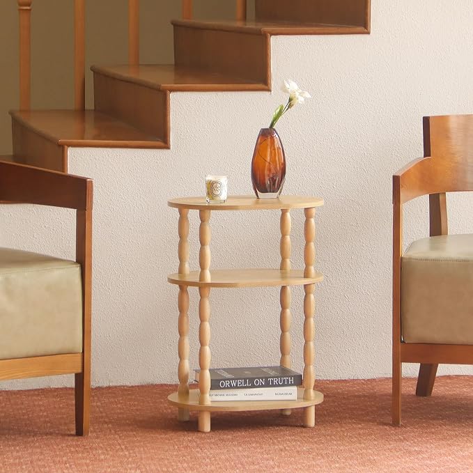 MaxSmeo End Table with Charging Station, Small Oval Side Table - Image 2