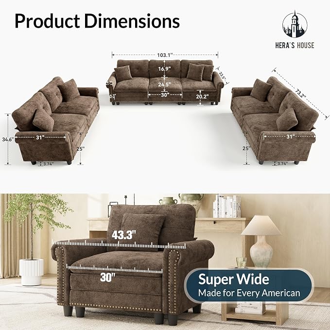 HERA'S HOUSE 3 Pieces Modular Sectional Sofa Sets, Oversized Couch Set - Image 2