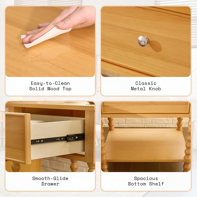 AMERLIFE 24" Wood Nightstand, Vintage Bedside Table - Image 5