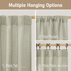 Linen Semi Sheer Curtains 96 inches Long 2 Panels Set, Sage Grey | Light - Image 3