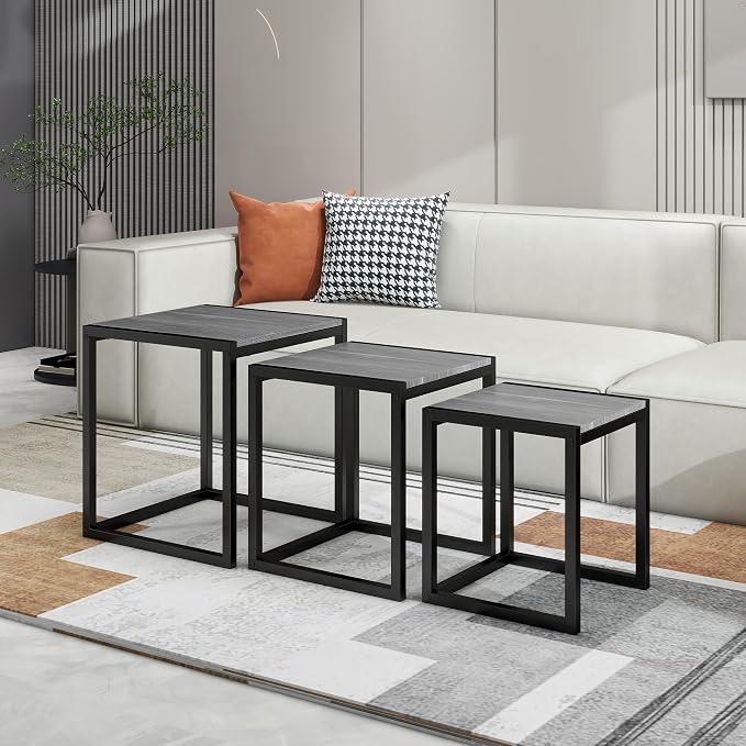 Nesting Table Set of 3 Side Tables, Modern Coffee Table Stacking End Table - Image 9