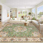 Area Rug 9x12 Washable Rug, Vintage Boho Medallion Rugs Non-Slip Soft Low Pile by VECARF