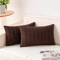 Pack of 2 Corduroy Decorative Throw Pillow Covers 12x24 Inch, Dark Brown | Fall by Unknown