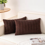 Pack of 2 Corduroy Decorative Throw Pillow Covers 12x24 Inch, Dark Brown | Fall by Unknown