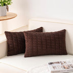 Pack of 2 Corduroy Decorative Throw Pillow Covers 12x20 Inch, Dark Brown | Fall by Unknown