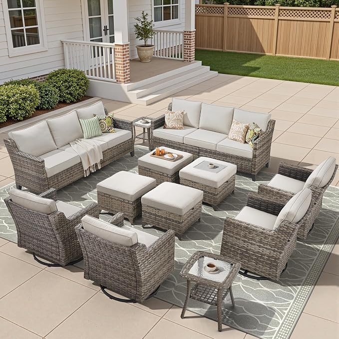 12 Piece Patio Furniture Set-High Back Outdoor Furniture Set Sectional Sofa by AMCLOBA
