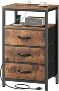 Huuger Nightstand with Charging Station, 27.6 Inch Bedside Table with Fabric by Huuger