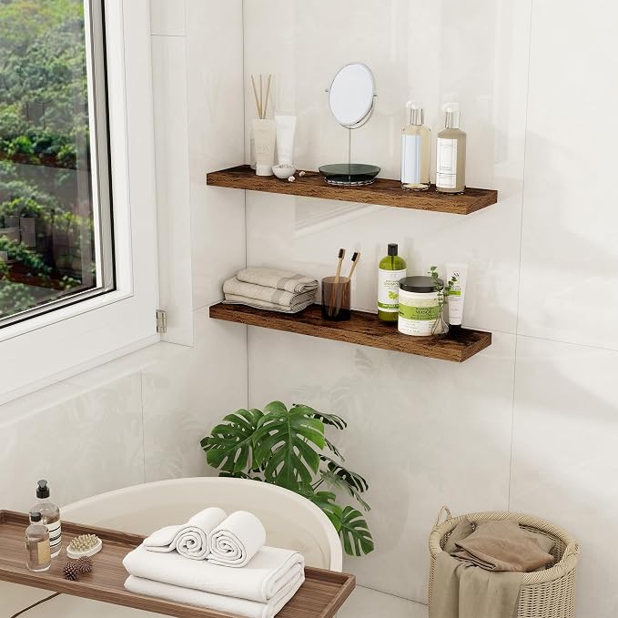 Fun Memories Floating Shelves for Wall, 27.5" Rustic Wood Deep Wall Mounted - Image 6