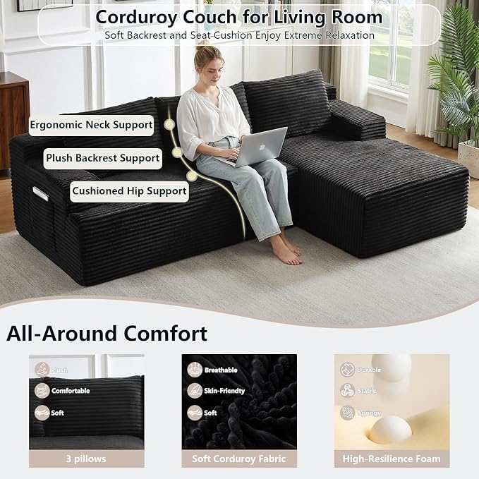 96" Cloud Sectional Couch with L-Shape Chaise, Modular Comfy Sofa Chaise Longue - Image 3