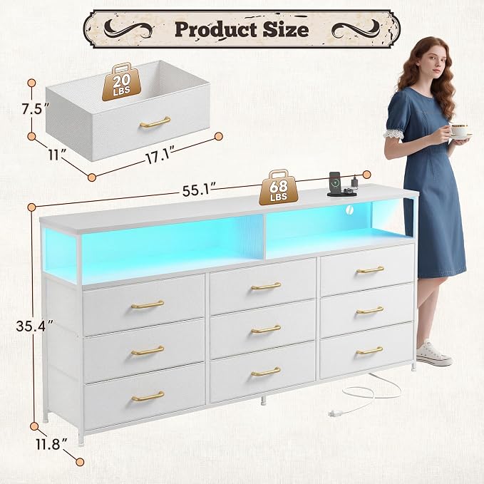 Romorgniz 55" W White Dresser for Bedroom - Image 3