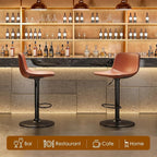 Adjustable Bar Stools Set of 2, Mid Century Modern Swivel Bar Stools, - Image 4