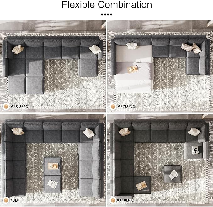 Belffin Fabric Modular Sectional Sofa Storage Ottoman Module Couch Side - Image 7