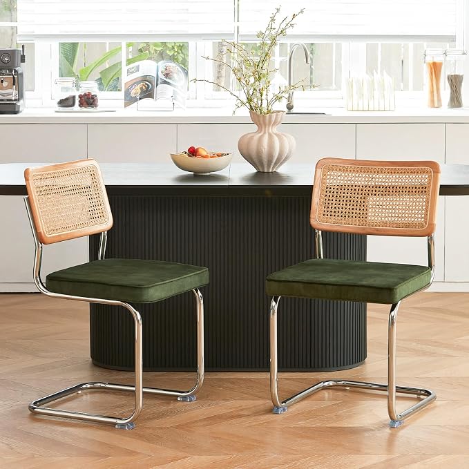 GrandNoor Rattan Dining Chairs Set, Wooden Mid Century Modern Dining Room Chairs by GrandNoor