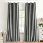 Vision Home Pinch Pleated Dark Grey Blackout Curtains 90 inch Linen Blended by VisionHome