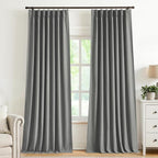 Vision Home Pinch Pleated Dark Grey Blackout Curtains 84 inch Linen Blended by VisionHome