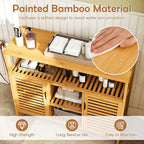 Giantex Bamboo Bathroom Storage Cabinet, 2-Door Storage Organizer - Image 5