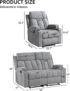 CANMOV Manual Recliner Sofa Set, Fabric Recliner Living Room Furniture Sets - Image 2
