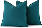 MIULEE Decorative Linen Pillow Covers 20x20 Inch Teal Blue | Boho Farmhouse​ - Image 6