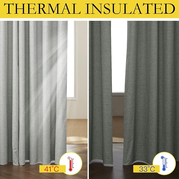 NICETOWN Grey Full Shade Curtain Panels, 62 x 63 inch, Pair of Energy Smart & - Image 3
