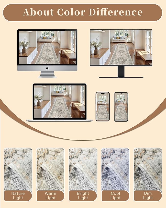 Madane Hallway Runner Rug 2x5 Washable Entry Rugs Soft, Light Taupe Brown | - Image 9