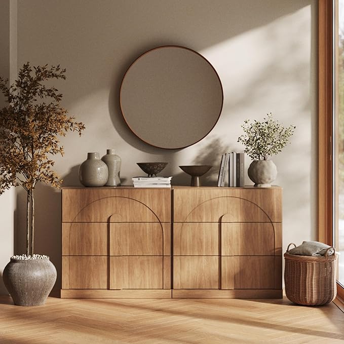 BELLEZE Sideboard Cabinet with 3 Drawers, Large Fluted Sideboard with Storage by BELLEZE