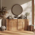 BELLEZE Sideboard Cabinet with 3 Drawers, Large Fluted Sideboard with Storage by BELLEZE