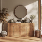 BELLEZE Sideboard Cabinet with 3 Drawers, Large Fluted Sideboard with Storage by BELLEZE