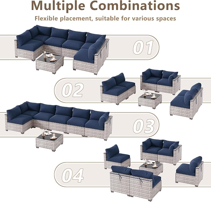 LOUVIXA 7 Piece Outdoor Patio Furniture Set, Outdoor Sectional Sofa, Wicker - Image 4