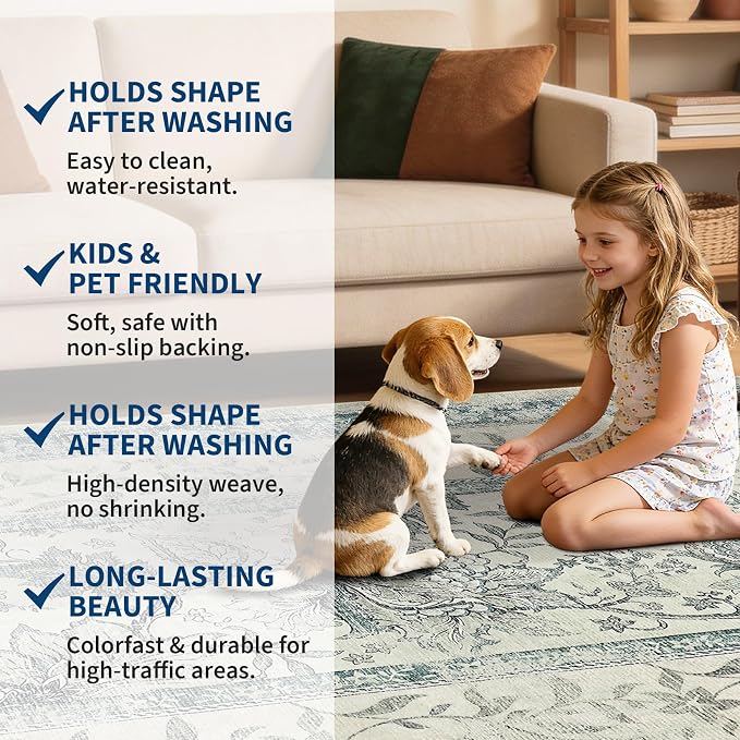 GarveeHome Vintage Beige Washable Kitchen Runner Rug: 2'6" x 8' Hallway Rug Non - Image 6