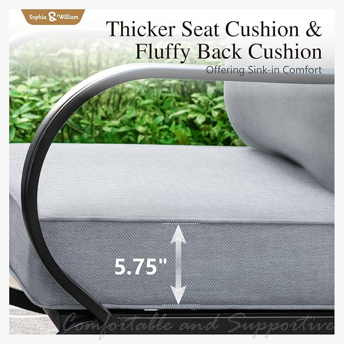 Sophia & William 2 Pieces Patio Furniture Sets Metal Sofa Chairs Patio Cushion - Image 3