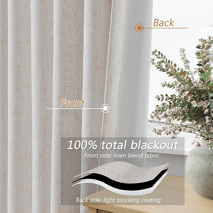 108 Inch Long Light Beige 100% Blackout Curtains - Image 4