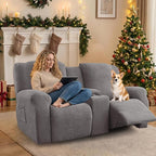 Recliner Loveseat Covers with Console, 6-Piece Stretch Geometric Strokes - Image 5