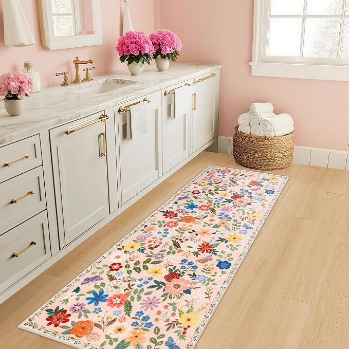 PLHXFR 2x6 Washable Runner Rug：Floral Indoor Kitchen Soft Carpet Beige | - Image 5