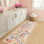 PLHXFR 2.6x8 Washable Runner Rug：Floral Indoor Kitchen Soft Carpet Beige | - Image 5