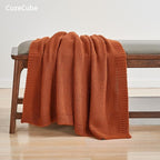 CozeCube Burnt Orange Seed Stitch Throw Blanket 50"x60", Farmhouse Decor | - Image 4
