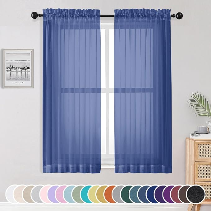 Sheer Curtains 63 Inch Length 2 Panels Set, Light Weight Soft Solid Fimly Sheer by OWENIE