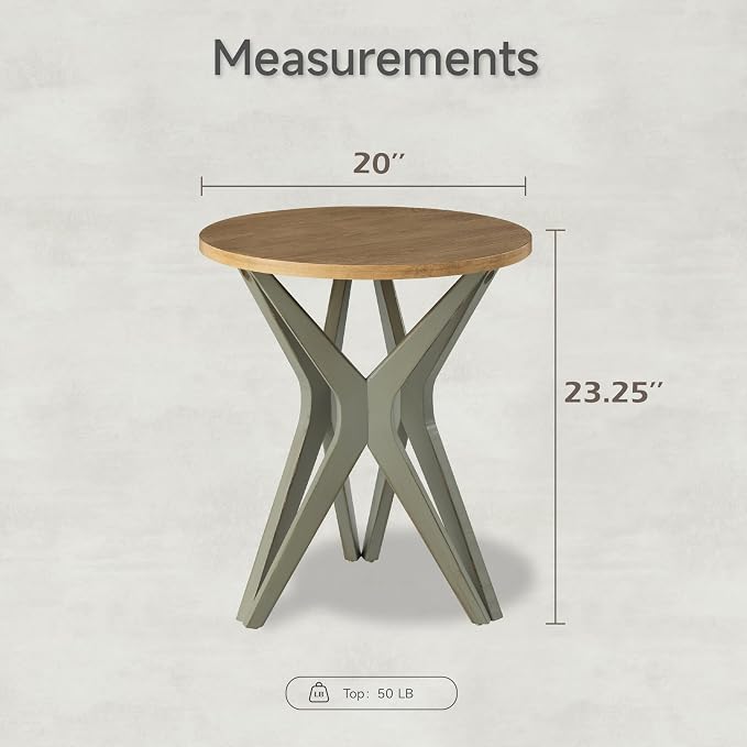 Pedestal Farmhouse End Table, Distressed Top - Image 2